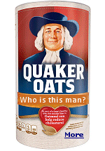 The iconic image of the man in Quaker garb, featured on the front of Quaker Oats products, is one of the most recognized trademarks of any food brand. The ''Quaker Oats guy'' is a trademark that is recognized and trusted worldwide.